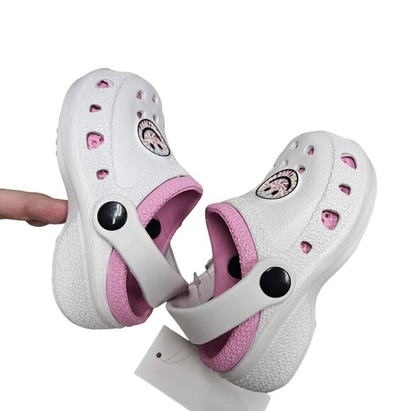 Childrens‎ White & Pink Clogs With Smile Design Girls Tie Dye Happy Face Slip On - Picture 7 of 8